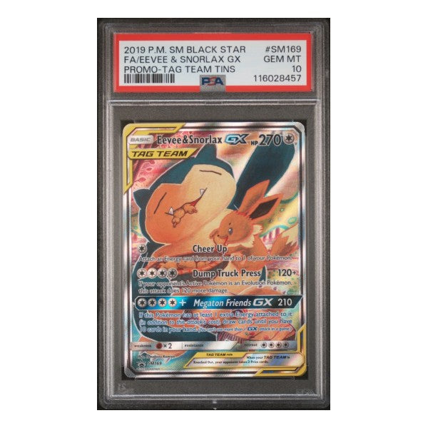 Pokemon - Eevee & Snorlax GX SM169 Sun & Moon Black Star Promo - Tag Team Tins - PSA 10