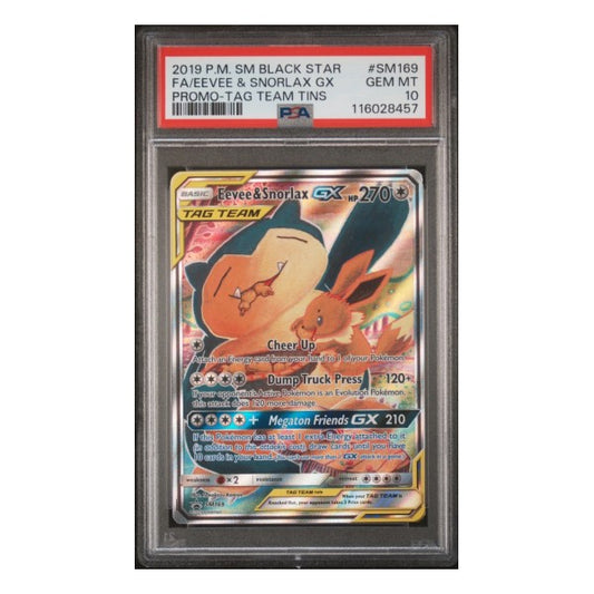 Pokemon - Eevee & Snorlax GX SM169 Sun & Moon Black Star Promo - Tag Team Tins - PSA 10