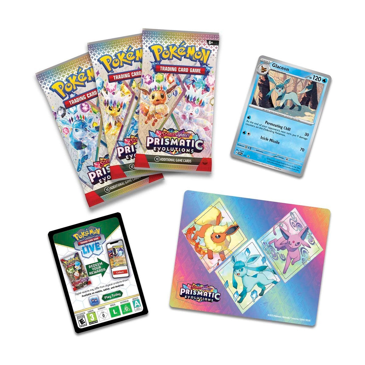 Pokemon - Scarlet & Violet - Prismatic Evolutions - Tech Sticker Collection (Glaceon) Booster Packs